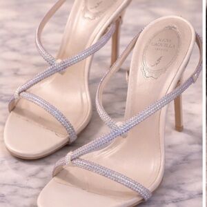 René Caovilla Ellabrita Crystal Heel Sandals White Silver Size 38